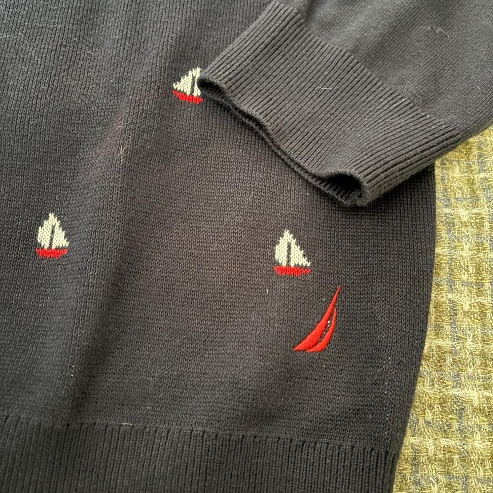 Nautica Navy Blue Pullover Sailboat Sweater Men's XL Nautical Cottage-Core - Picture 4 of 6